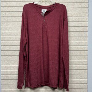 Men’s Burgundy Long Sleeve Henley Shirt 2XL NWT PX Clark Minimalist